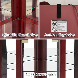 Sunvega Antique Glass Corner Curio Cabinet with Adjustable Shelves and Built-in Light