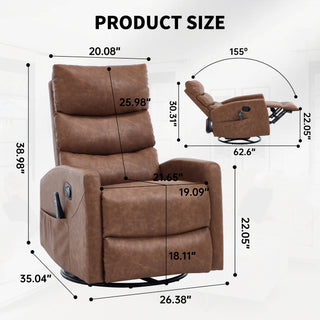 Sunvega Fabric Heat Massage Manual Recliner Chair with Rocker and Swivel for Living Room
