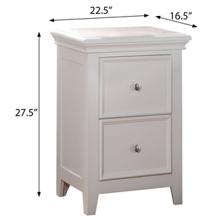 Sunvega White Transitional Nightstand with Two Drawers and Metal Knobs