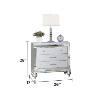 Sunvega Mirror Accented Modern Style Nightstand with Three Spacious Drawers in Silver
