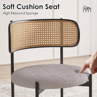 Sunvega Modern Upholstered Dining Chairs Set of 2 with Rattan Backrest and Metal Legs