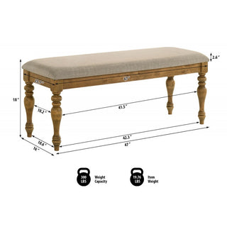 Sunvega Antique Natural Oak Wood Dining Bench with Cushion for Kitchen Dining Room