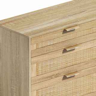 Sunvega 6 Drawer Rattan Dresser with Metal Handle and Wood Legs for Bedroom Storage