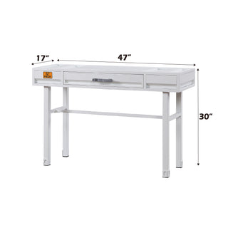 Sunvega Modern Industrial Cargo White Vanity Desk with Functional Storage Drawer