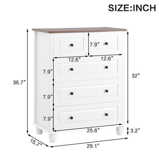 Sunvega White Wood Dresser with 5 Deep Drawers and Wide Tabletop for Bedroom