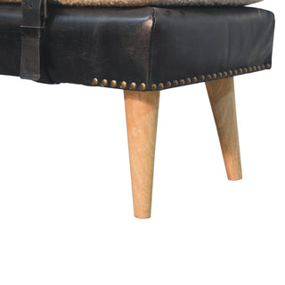 Sunvega Bouclé Upholstered Bench with Buffalo Hide Leather and Nordic Legs