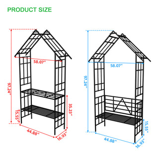 Sunvega Black Metal Garden Arch Gate for Climbing Plants Support Outdoor Decor