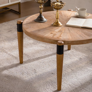 Sunvega Modern Rustic Round Wood Coffee Table for Living Room Home Office