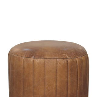 Sunvega Modern Art Handcrafted Buffalo Leather Boucle Footstool for Bedroom Living Room