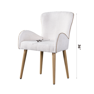 Sunvega Beige Boucle Upholstered Side Chair with Oak Finish and Metal Legs