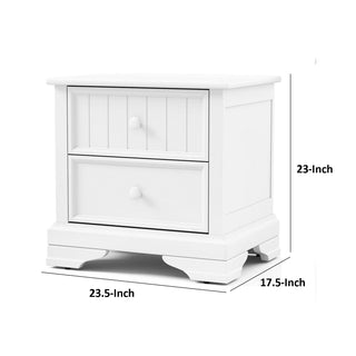 Sunvega White Solid Hardwood Nightstand with Two Spacious Drawers and Round Knobs