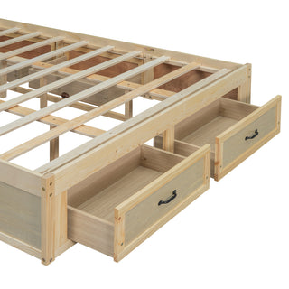Sunvega Antique Natural Queen Size Platform Bed with 6 Spacious Storage Drawers