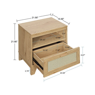 Sunvega Modern Cane Nightstand with Drawer and Open Cubby for Bedroom
