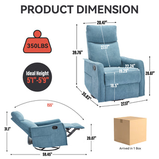 Sunvega Fabric Swivel Rocker Recliner Chair with Massage and Lumbar Heat for Living Room