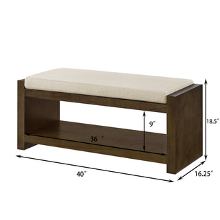 Sunvega Modern Accent Bench with Removable Cushion and Lower Storage Shelf