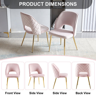 Sunvega Modern Gray Velvet Dining Chairs with Hollow Back and Gold Metal Legs Set of 4