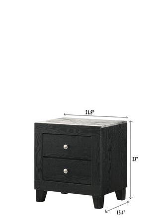 Sunvega Modern White Faux Marble Top Nightstand with Two Drawers in Black Finish