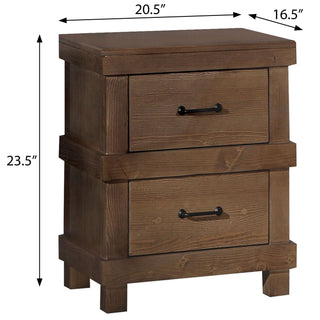 Sunvega Antique Oak Finish Farmhouse Nightstand with Two Felt Lined Drawers
