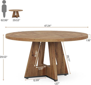 Sunvega 47 Inch Round Wood Dining Table with Walnut Finish for 4-6 Seating