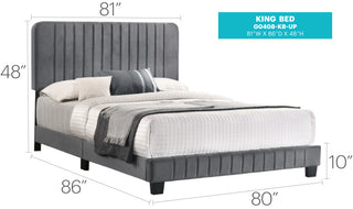 Sunvega King Size Bed with Chic Gray Upholstery for Bedroom Relaxation