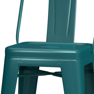 Sunvega Teal Blue Metal Counter Height Stool Set of 4 with Curved Back and Foot Rest