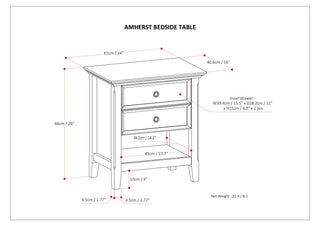 Sunvega Handcrafted Solid Wood Hickory Brown Bedside Table with Two Drawers