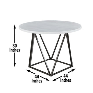 Sunvega White Marble Top Round Dining Table with Deep Bronze Iron Base