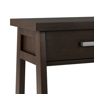 Sunvega Dark Chestnut Brown Solid Wood Industrial Style Sawhorse Side Table with Drawer