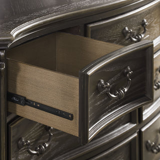 Sunvega Dark Brown Dresser with Antique Finish and Seven French Dovetail Drawers
