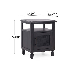 Sunvega Rustic Acacia Wood Nightstand with Cane Webbing and Storage Space