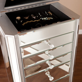 Sunvega Hollywood Inspired Mirrored Jewelry Armoire with Faux Crystal Knobs