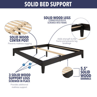 Sunvega Queen Platform Bed in Black Crafted from Solid Pine with Under Bed Storage