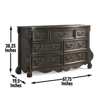 Sunvega Dark Brown Dresser with Antique Finish and Seven French Dovetail Drawers