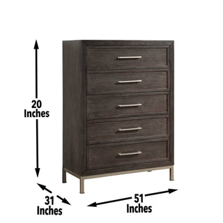 Sunvega Mindi Wood 5-Drawer Chest with Champagne Metal Base and Frame Molding