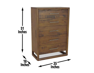 Sunvega Mocha Finish Brazilian Pine 5-Drawer Chest with Antique Silver Hardware