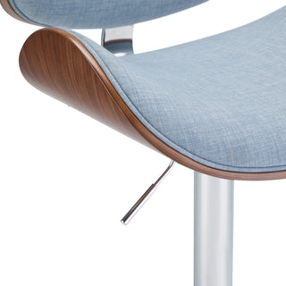 Sunvega Bentwood Adjustable Swivel Bar Stool in Denim Blue Linen Fabric