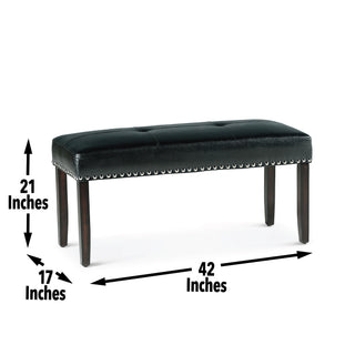 Sunvega Ebony Hardwood Dining Bench with Black Polyurethane Upholstery