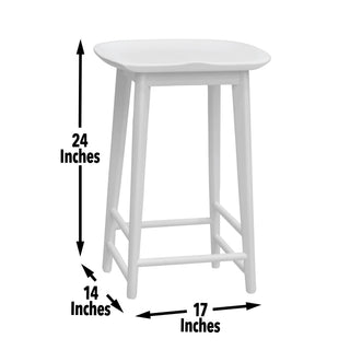 Sunvega Modern Wood Counter Stool with Tapered Legs and Cross-Stretchers in White