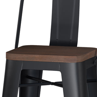 Sunvega Industrial Metal and Wood Bar Stool Set of 2 with Curved Back and Footrest