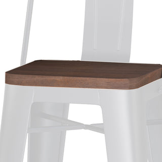 Sunvega White Metal and Wood Bar Stools with Curved Back and Footrest Set of 2