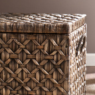 Sunvega Blackwashed Water Hyacinth Storage Trunk with Intricate Diamond Weave Pattern