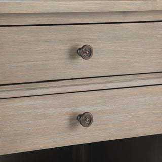 Sunvega Distressed Grey Solid Wood Bedside Table with Two Spacious Drawers