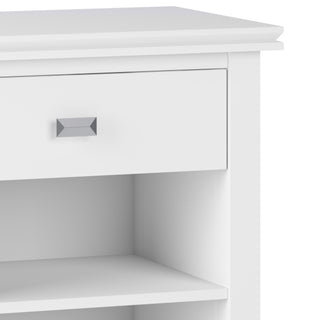 Sunvega White Handcrafted Solid Wood Bedside Table with Drawer and Shelf