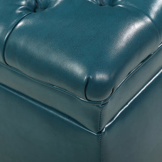 Sunvega Blue Fabric Storage Ottoman with Birch Legs for Living Room Seating