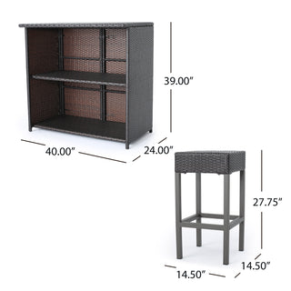 Sunvega Bar Island Set with Two Barstools and Shelves for Home Hosting