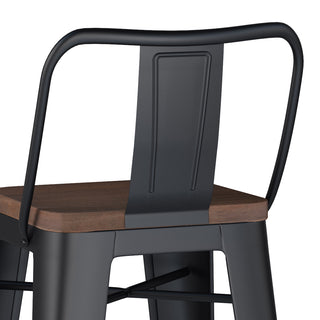 Sunvega Industrial Metal and Wood Bar Stool Set of 2 with Curved Back and Footrest