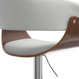 Sunvega Adjustable Swivel Bar Stool with White Vegan Faux Leather Upholstery