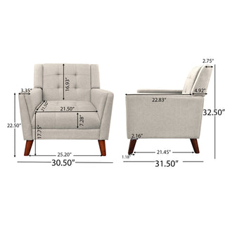 Sunvega Mid-Century Modern Armchair with Tufted Waffle Stitch and Tapered Brown Legs