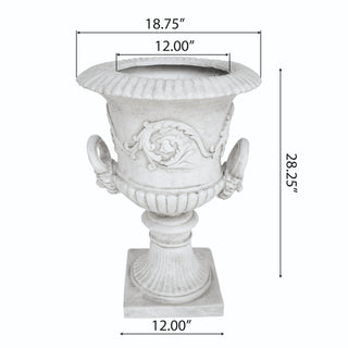 Sunvega Roman Design Concrete Chalice Urn Planter with Botanical Accents for Garden