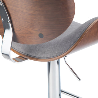 Sunvega Bentwood Adjustable Swivel Bar Stool with Grey Linen Fabric and Walnut Veneer